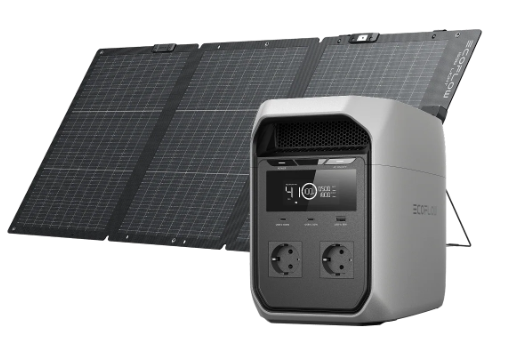 Station EcoFlow DELTA 3 Classic devant un panneau solaire pliable EcoFlow